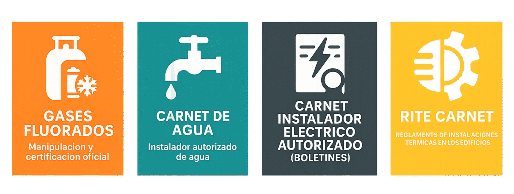 Carnets oficials JML: manipulació de gasos fluorats, instal·lador d’aigua autoritzat, instal·lador elèctric autoritzat i carnet RITE a Terrassa i Catalunya