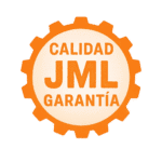 Sello de garantía de calidad JML en color naranja degradado con estilo estampado, sobre fondo transparente